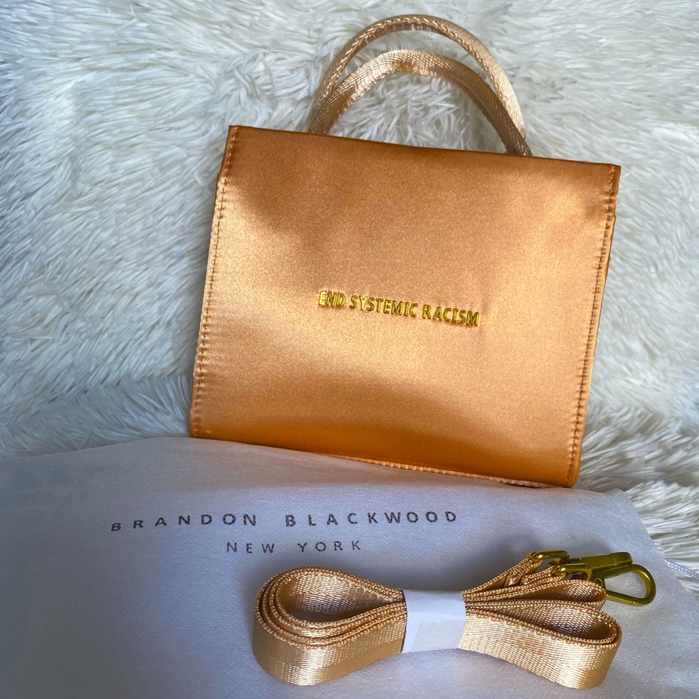 Brandon Blackwood Gold Satin “ESR” Mini Bag